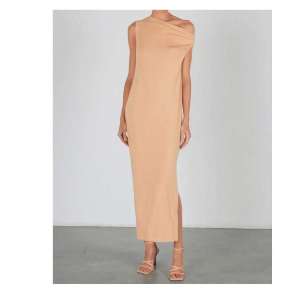 Enzo Costa Exposed Shoulder Maxi Dress In Dark Nude Size Small - Picture 7 of 10